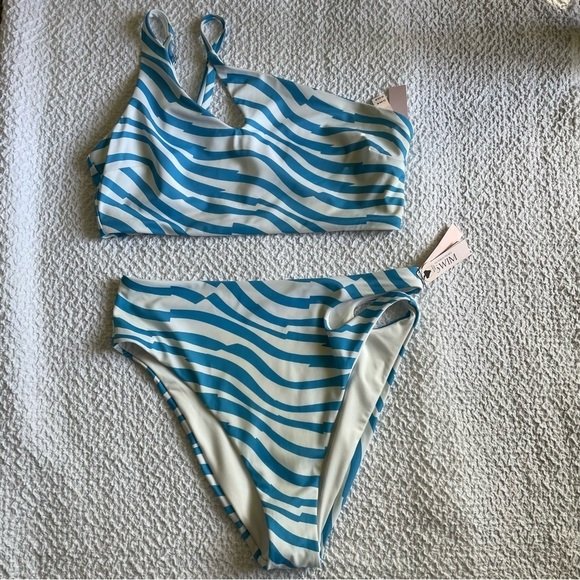 NWT Set Victoria’s Secret Geo Zebra Print Bikini Set Blue Size Large & XL - Picture 3 of 16